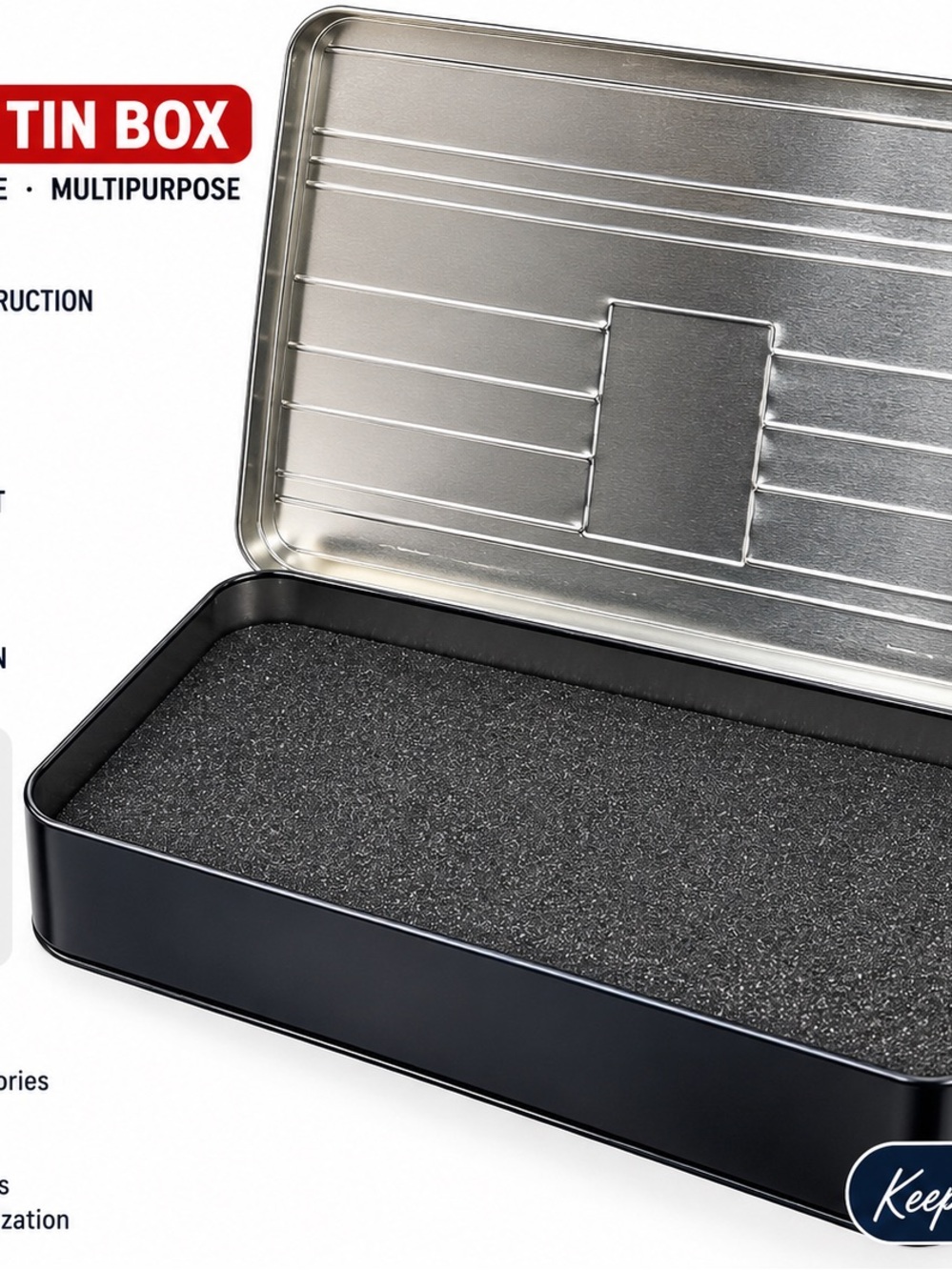 Metal Presentation Gift Box Black Foam Insert Silver Storage Case